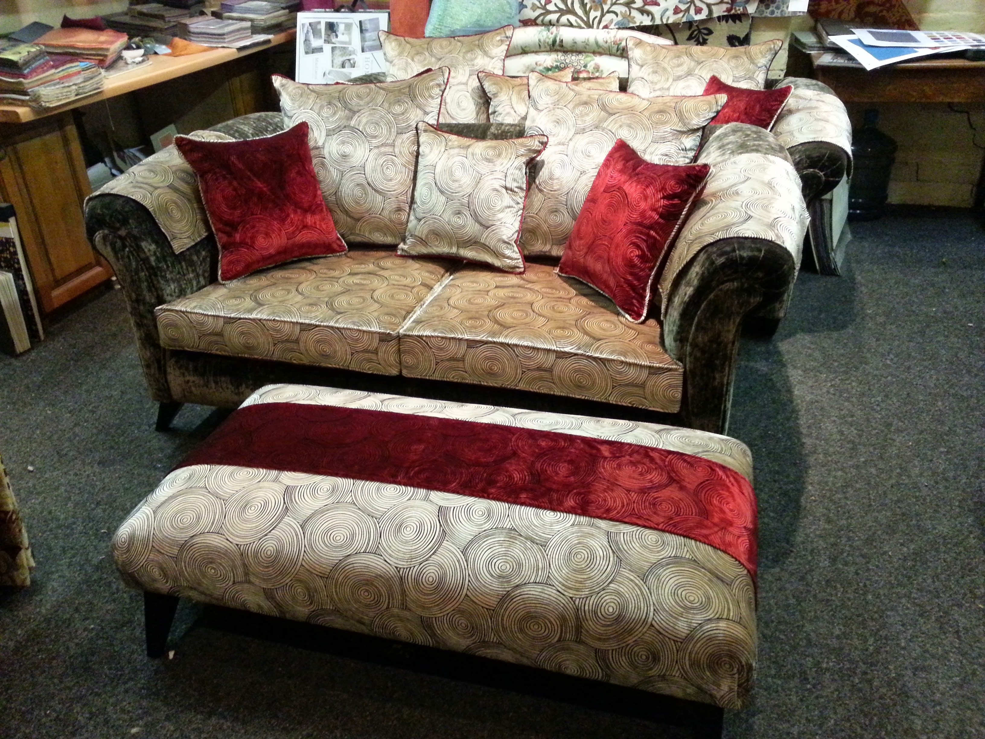 Velvet sofa & footstool