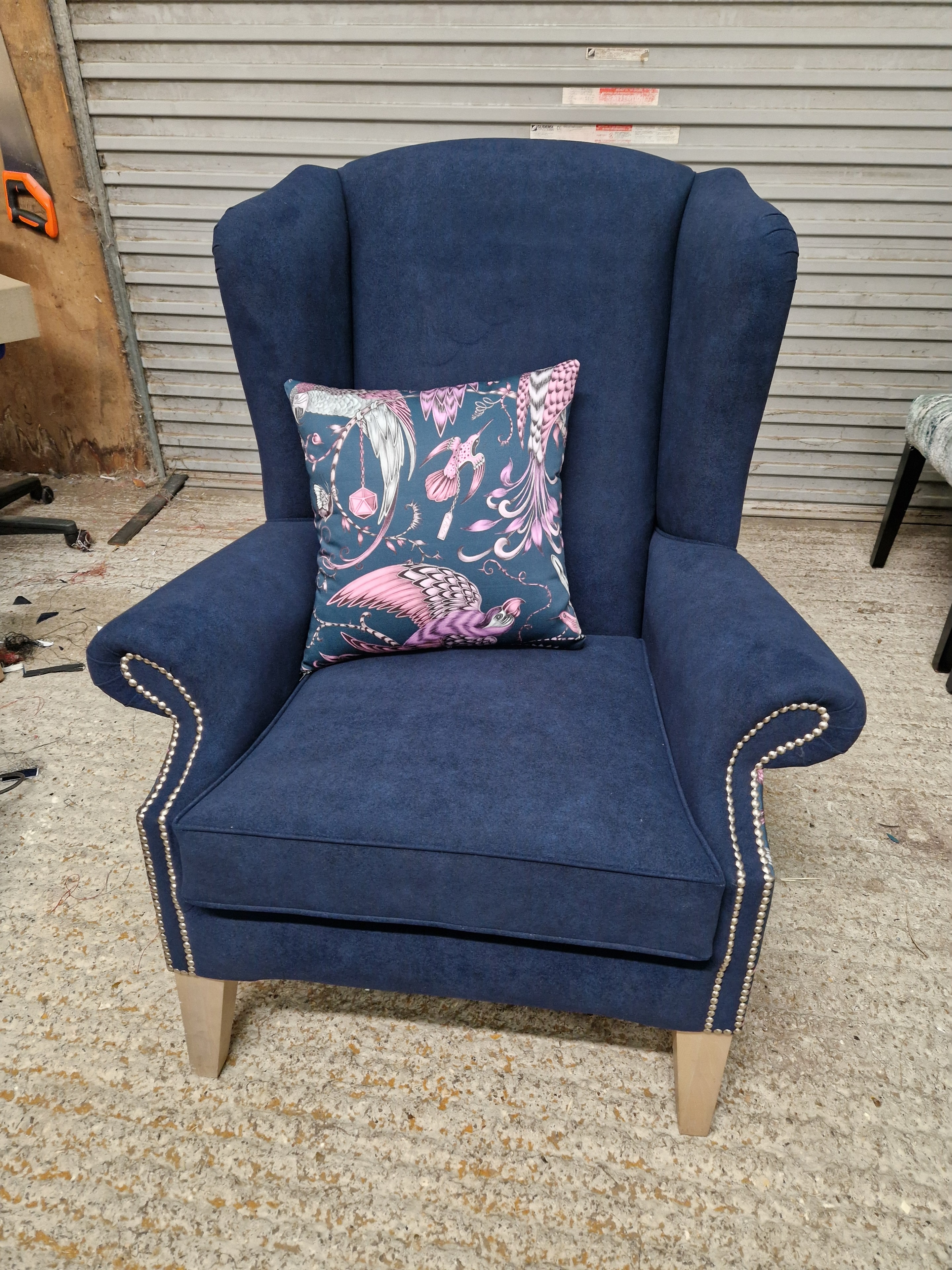 Navy wingback chair